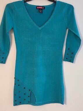 SayWhat Aqua Blouse With Copper Studs